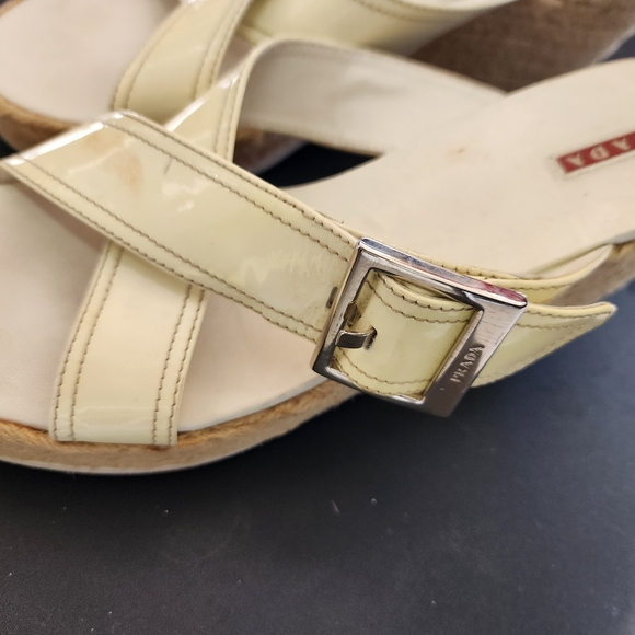 Prada wedge sandal.Calzature Donna. Patent leather with rope weave wedge size 40 - Picture 9 of 16